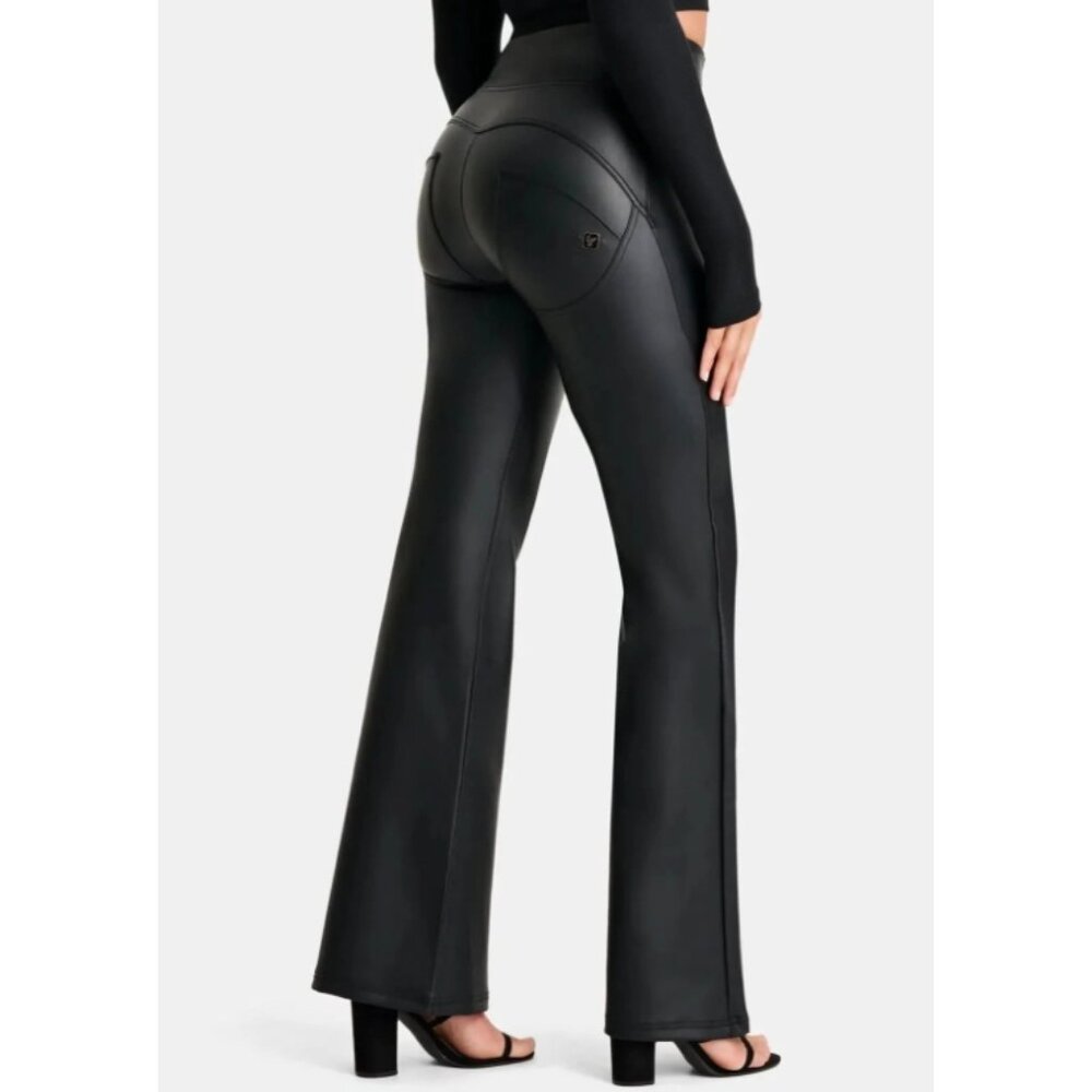 Freddy WRUP Faux Leather Super High Waisted Super Flare Black Hi-Rise Wide Leg S